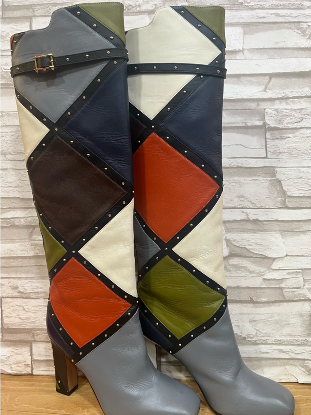 Valentino Garavani Multicolor Patchwork Leather Knee Boots - Picture 9 of 16